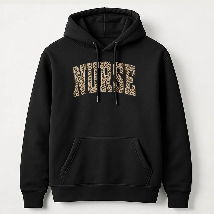 Leopard Print Nurse Hoodie | Collegiate Varsity Lettering | Premium Crewneck | Gift for RN, Registered Nurse, or Nursing School Student