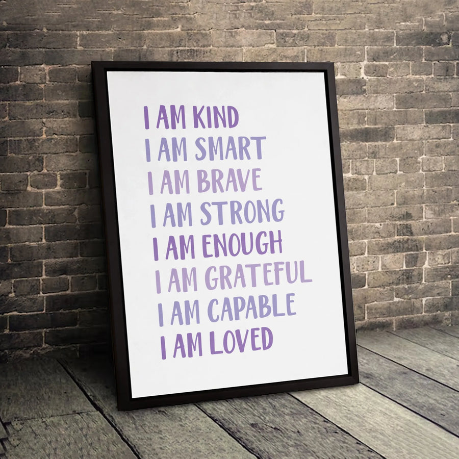 I Am Kind I Am Enough Positive Affirmation Canvas | Inspirational Wall Art Decor | Premium Fade-Resistant Print | Growth Mindset Gift for Kids & Adults