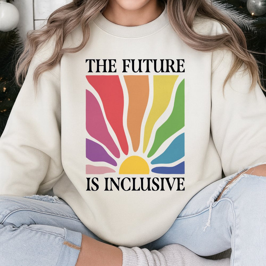 The Future Is Inclusive Sweatshirt | Rainbow Equality Graphic Tee | Premium Cotton Blend Unisex Crewneck | LGBTQ Pride Activist Gift