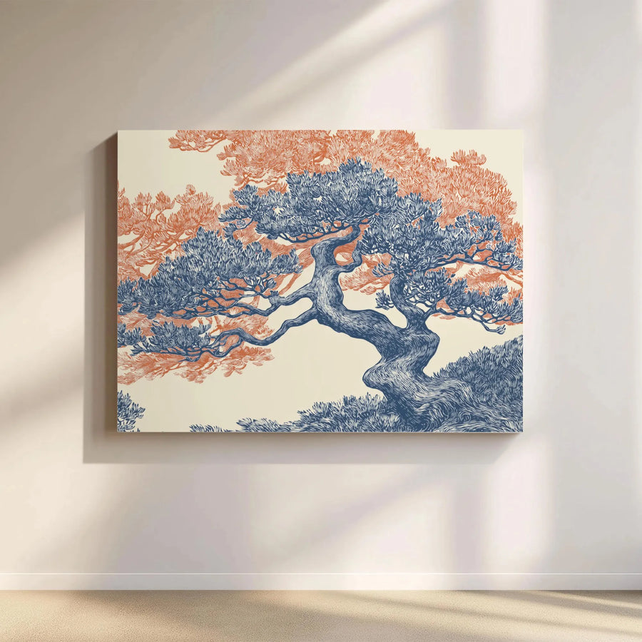 Japanese Pine Tree Canvas Wall Art | Vintage Woodblock Style Botanical Print | Premium Fade-Resistant Gallery Canvas | Zen Japandi Home Decor Gift