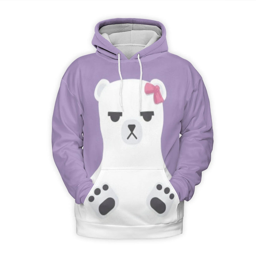 Grumpy Polar Bear Hoodie | Cute Kawaii Animal Graphic Pullover | Premium Soft Brushed Fleece | Funny Animal Lover Gift for Women and Men