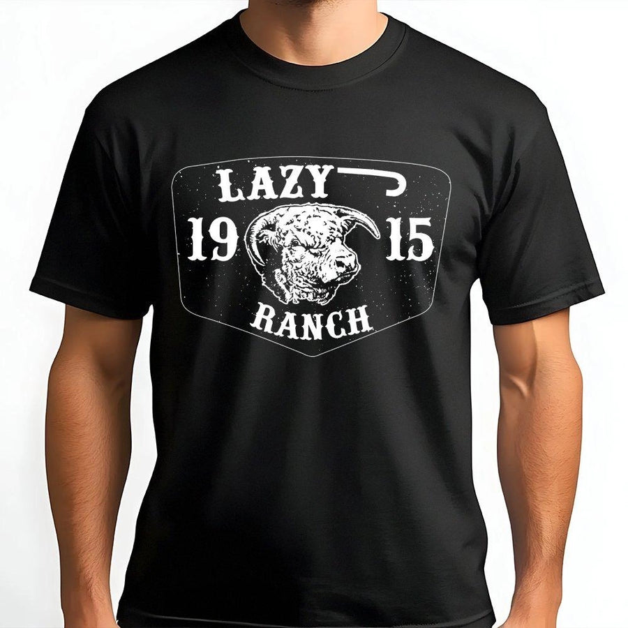 Lazy Ranch T-Shirt | Western Bull Head Logo Graphic | Premium Soft Cotton Tee | Country Life Gift for Cowgirls and Cowboys