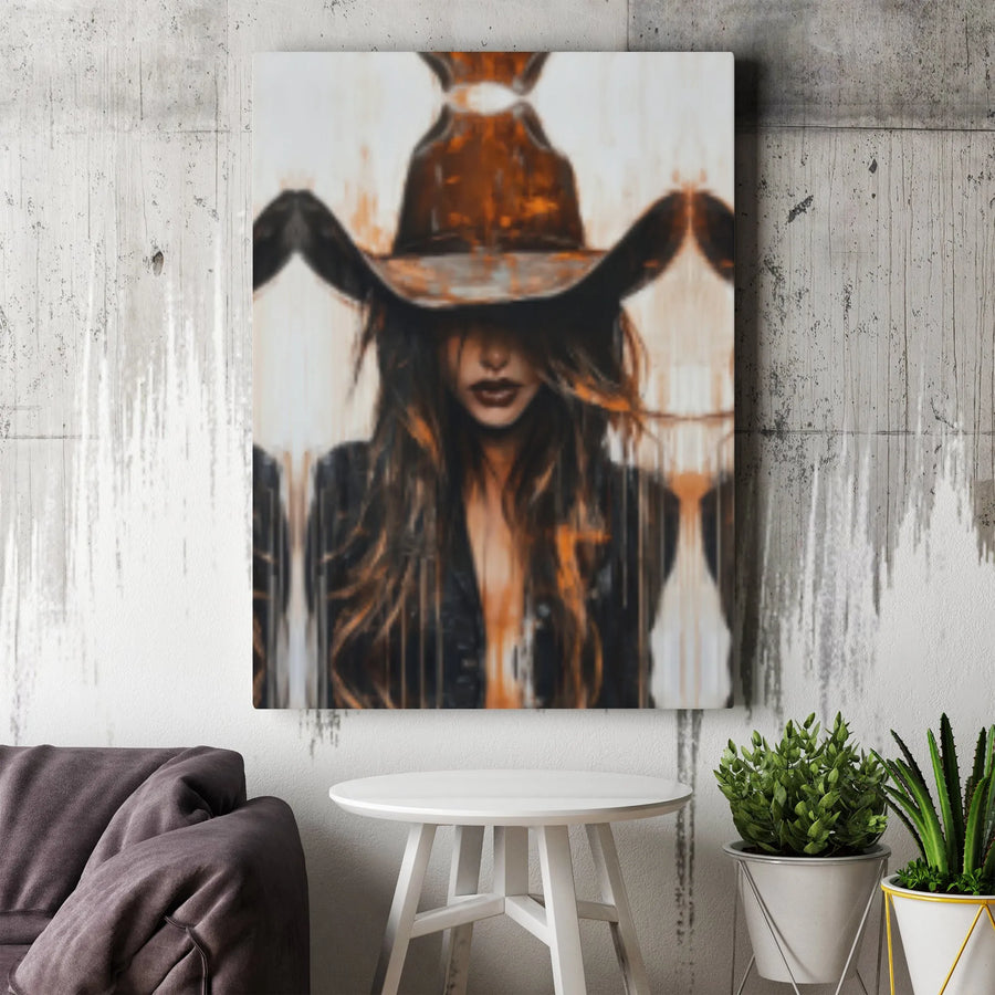Western Cowgirl Canvas Wall Art | Moody Rustic Portrait Print | Premium Gallery Wrapped Canvas | Southwestern Home Decor Gift for Women