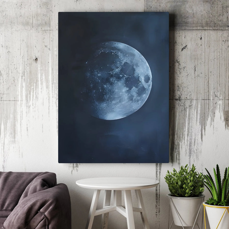 Full Moon Wall Art Canvas | Atmospheric Deep Blue Night Sky Decor | Premium Fade-Resistant Print | Celestial Home & Office Gift