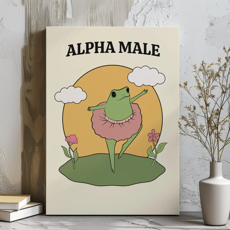 Dancing Frog Canvas Wall Art | Funny Alpha Male Tutu Illustration | Premium Gallery Wrap Print | Whimsical Home Decor Gift