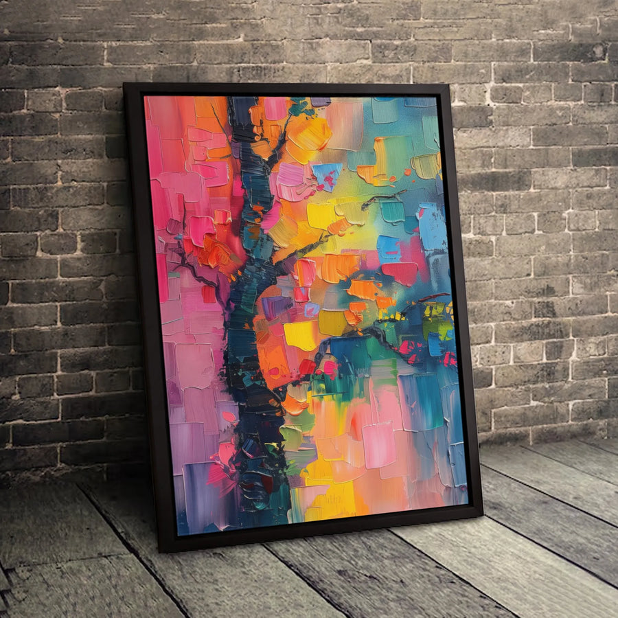 Colorful Abstract Tree Wall Art | Impasto Oil Style Painting | Premium 1.25-Inch Gallery Canvas | Vibrant Home Decor Gift for Living Room