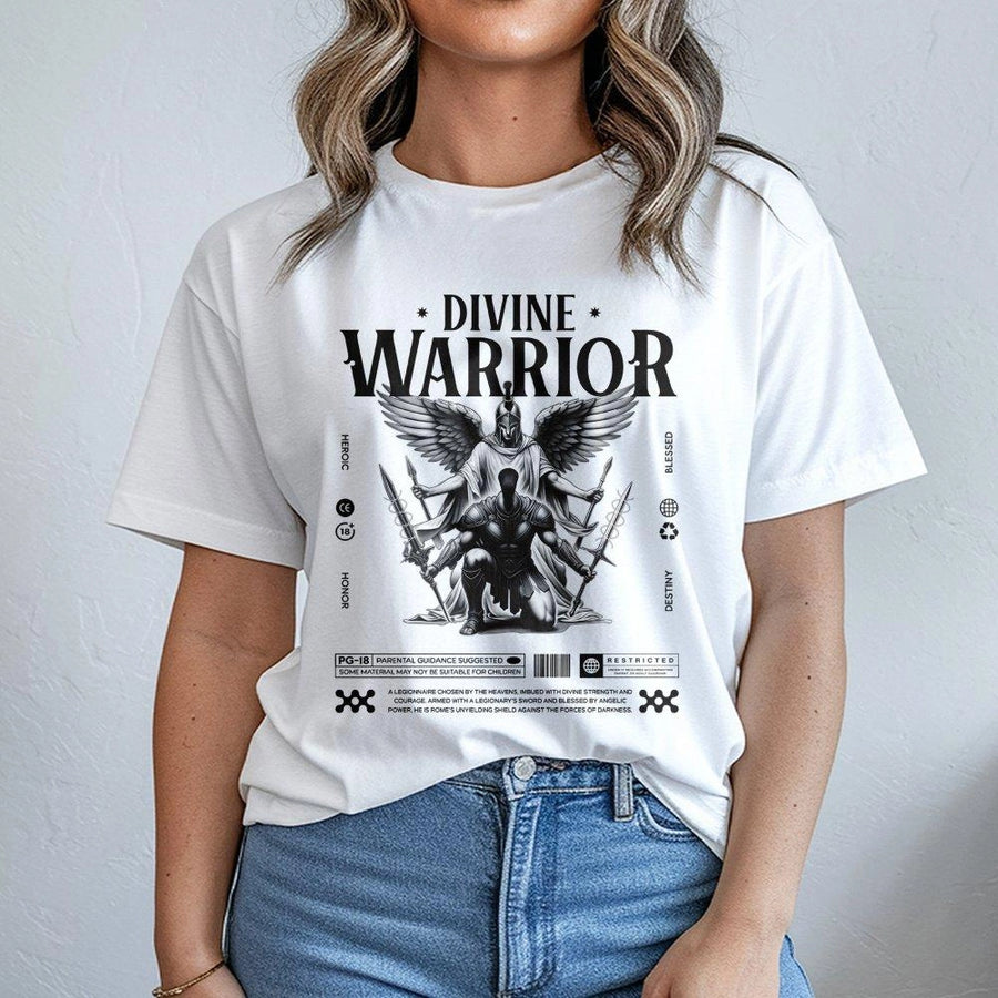 Divine Warrior T-Shirt | Angelic Roman Legionnaire Graphic | Premium 100% Cotton | Streetwear Gift for Men & Mythology Lovers
