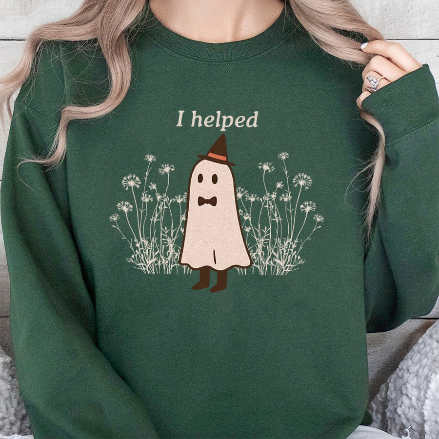 I Helped Ghost Sweatshirt | Funny Halloween Pregnancy Announcement | Soft Cotton Blend Crewneck | Cute Spooky Gift for New Parents
