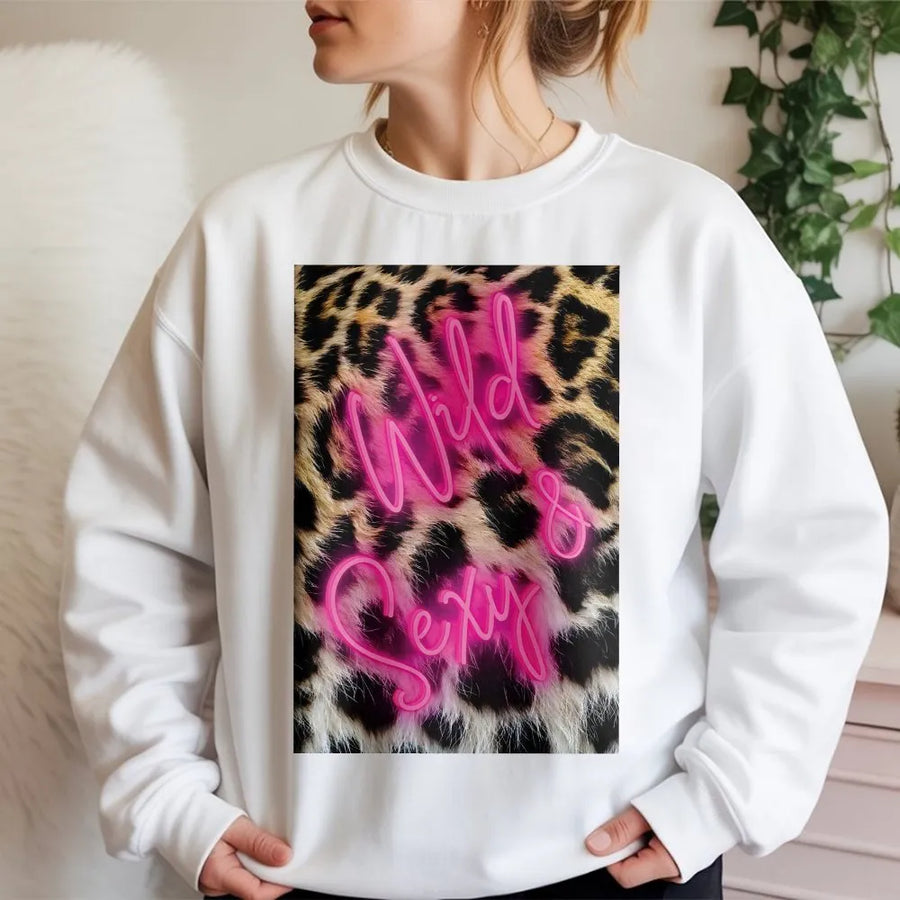 Wild and Sexy Leopard Print Sweatshirt | Neon Pink Aesthetic Graphic | Premium Cotton Blend | Trendy Coquette Gift for Her