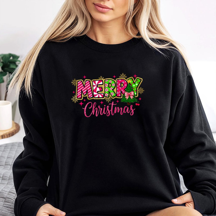 Merry Christmas Sweatshirt | Candy Cane Tree Graphic Design | Premium Cotton Blend Crewneck | Cute Holiday Gift For Women