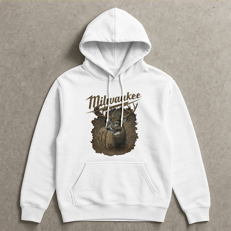 Milwaukee Hoodie | Vintage Whitetail Deer Hunting Graphic | Premium Cotton Blend | Gift for Hunters and Wisconsin Outdoor Enthusiasts