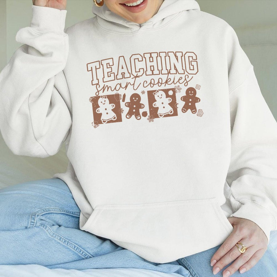 Teaching Smart Cookies Hoodie | Gingerbread Teacher Christmas Gift | Premium Cotton-Poly Blend | Cozy Holiday Sweatshirt for Teachers