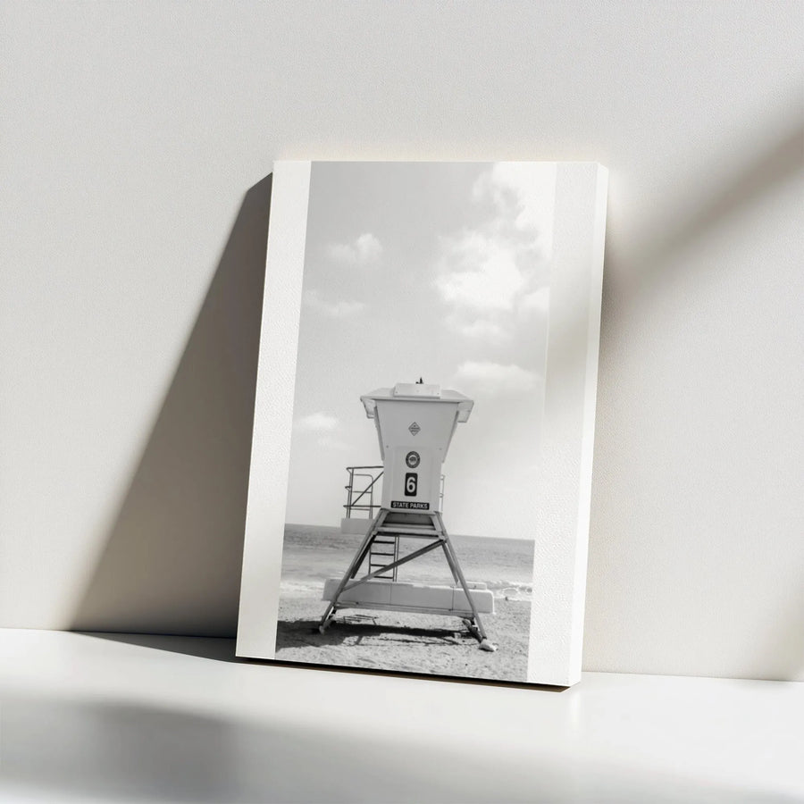 Lifeguard Tower Canvas Print | Black and White Beach Photography | Premium Gallery Wrap Wall Art | Modern Coastal Home Decor Gift