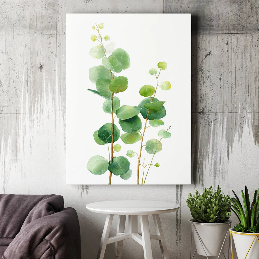 Eucalyptus Wall Art | Watercolor Botanical Leaf Print | Gallery Wrap Premium Canvas | Modern Home Office Decor Gift