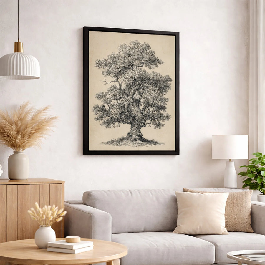 Oak Tree Wall Art | Vintage Botanical Sketch Illustration | Premium Gallery Wrapped Canvas | Nature Lover Home Office Decor Gift
