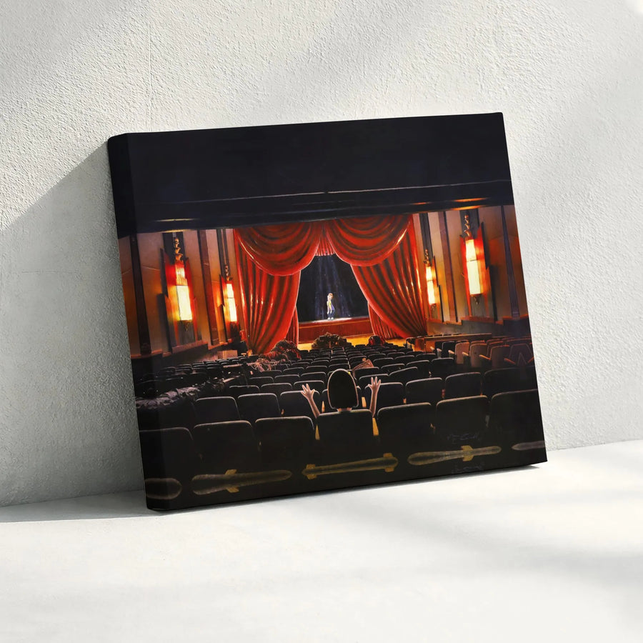Surreal Movie Theater Canvas Print | Lone Audience Member Art | Gallery Quality 1.25-Inch Wrap | Cinematic Wall Decor for Cinema Buffs