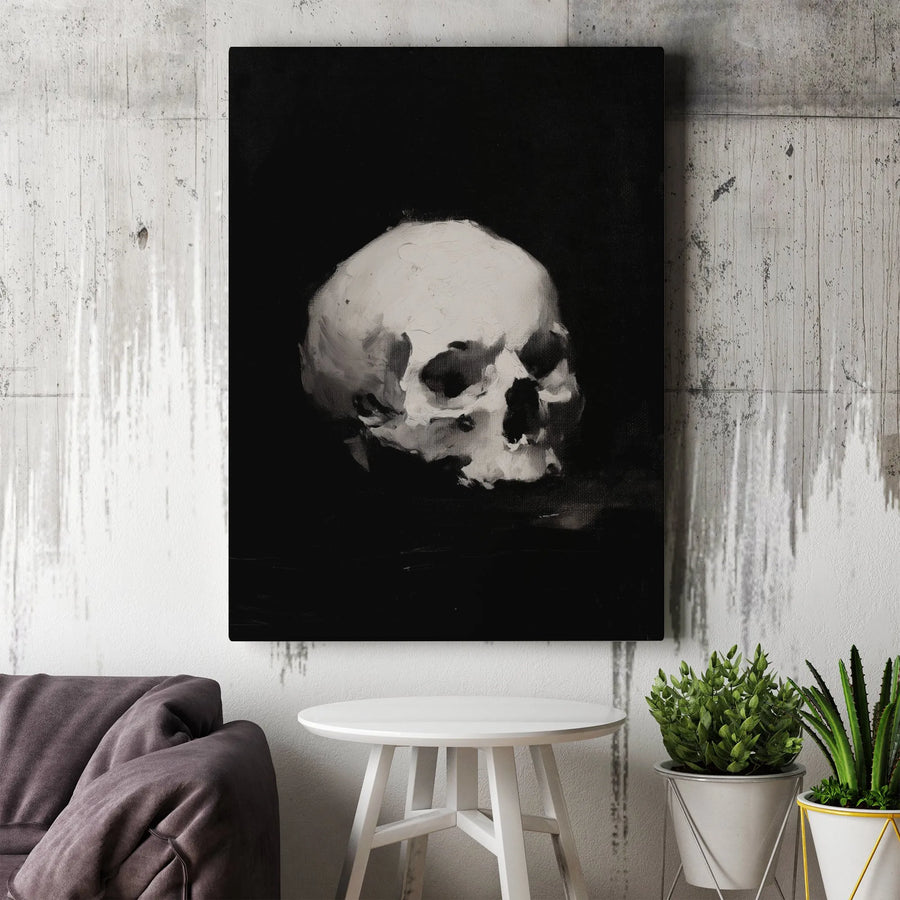 Gothic Skull Canvas Print | Moody Impasto Oil Painting Style | Premium Fade-Resistant Wall Art | Dark Academia Home Decor Gift
