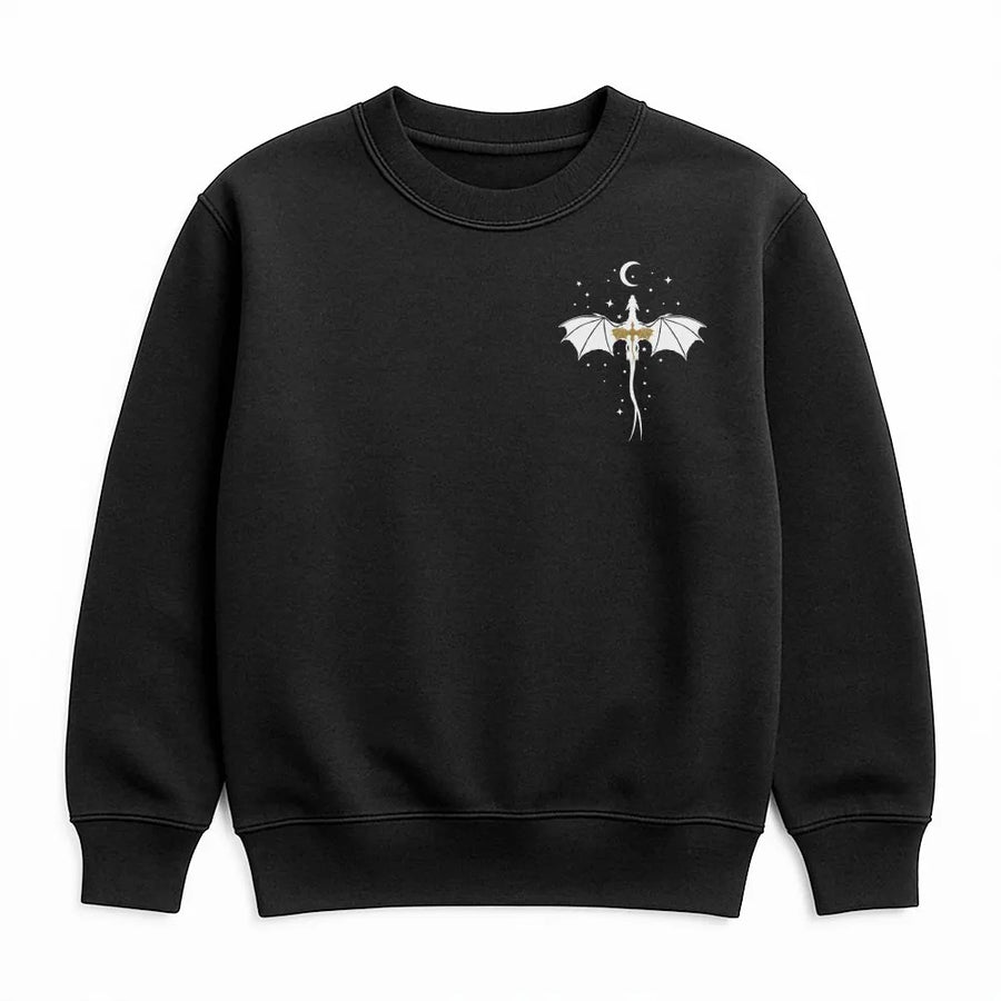 Minimalist Dragon Sweatshirt | Celestial Sword Dragon Chest Graphic | Premium Cotton Blend | Fantasy Reader Gift