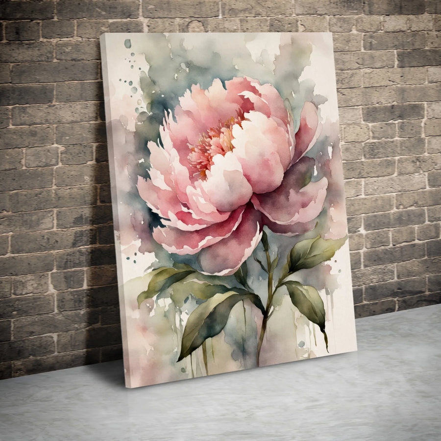Watercolor Pink Peony Canvas Art | Soft Floral Botanical Wall Decor | Premium 1.25-Inch Gallery Wrap | Elegant Gift for Living Room