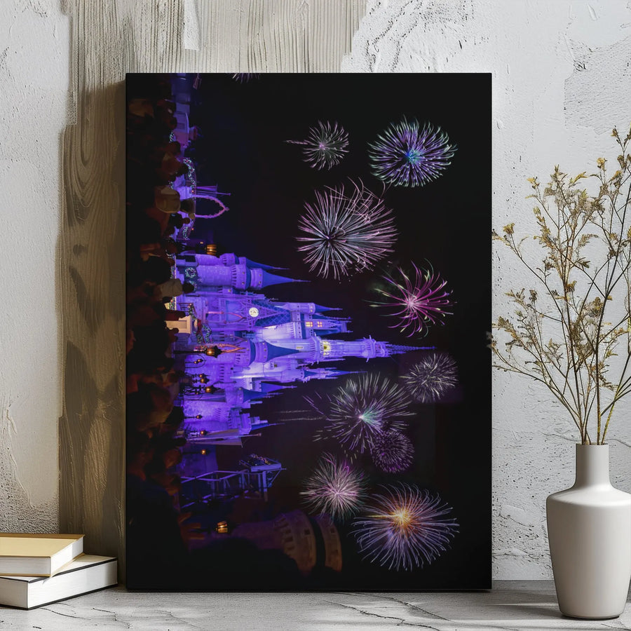 Castle Fireworks Wall Art | Enchanted Night Palace Canvas Print | Premium Gallery Wrap 1.25 Inch Depth | Magical Home Decor Gift for Fantasy Lovers