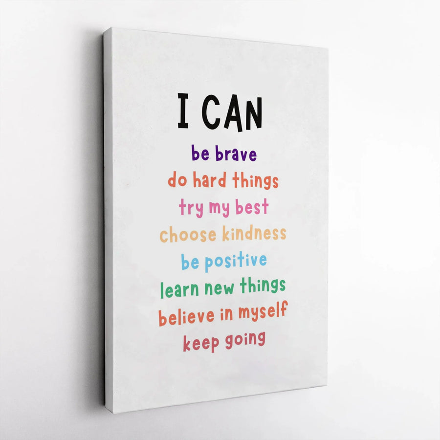 I Can Affirmations Canvas Wall Art | Colorful Motivational Quote Print | Premium Gallery-Wrapped Decor | Positive Growth Mindset Gift for Kids Room
