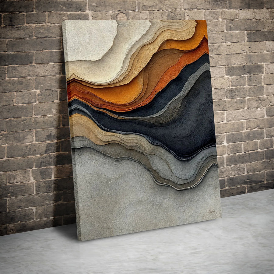 Abstract Earth Tone Vertical Canvas Art | Modern Textured Topographical Wave Print, 3D Layered Stone Visual Effect | Premium Frameless Gallery Wrap | Minimalist Living Room Wall Decor Gift