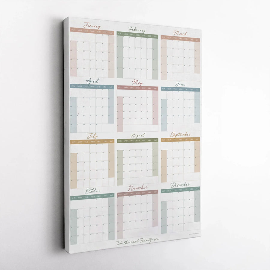 2026 Yearly Wall Calendar Canvas | Minimalist Color Block Vertical Print | Gallery-Quality Premium Canvas | Modern Office or Home Decor Gift