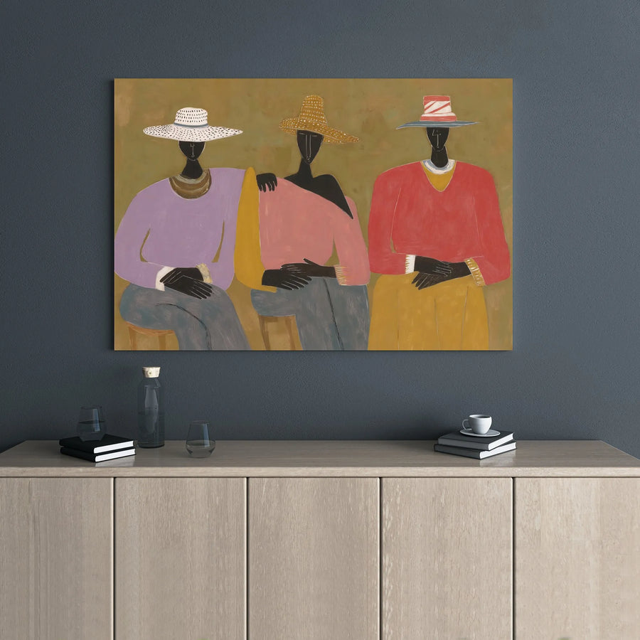 Abstract Women Wall Art | Colorful Hat Trio Oil Painting Style | Premium 1.25-inch Gallery Wrap Canvas | Modern Home Decor Gift