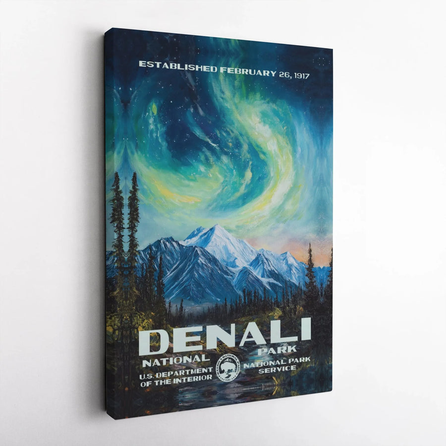 Denali National Park Canvas Art | Northern Lights Alaska Landscape | Premium Gallery Wrap Print | Nature Lover Travel Gift