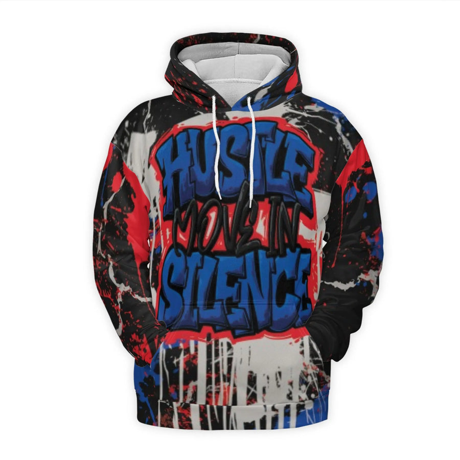 Hustle Move In Silence Hoodie | Graffiti Streetwear Paint Splatter Print | Premium Polyester Brushed Fleece | Unisex Urban Graphic Apparel Gift