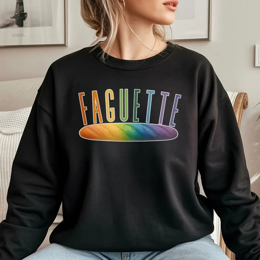 Faguette LGBT Pride Sweatshirt | Funny French Baguette Pun | Premium Cotton Blend | Unisex Pride Month Parade Gift