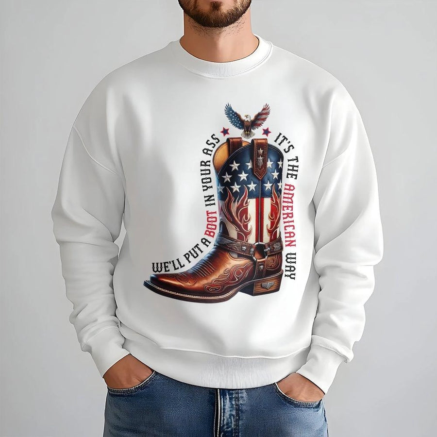 American Flag Cowboy Boot Sweatshirt | Patriotic Bald Eagle Graphic | Premium Cotton Blend | Funny Country Music Lover Gift for Men and Women