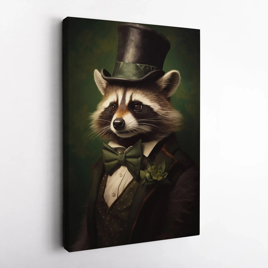 Gentleman Raccoon Canvas Wall Art | Victorian Animal Portrait with Top Hat | Premium Canvas Print | Unique Home Decor Gift for Animal Lovers