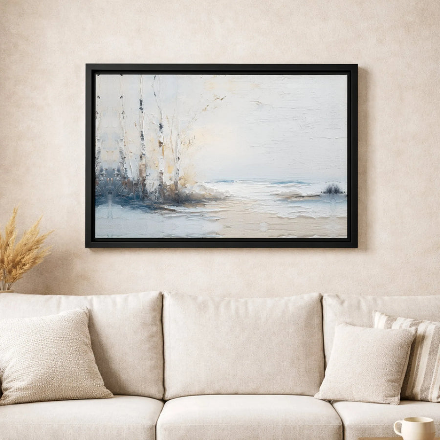 Abstract Snowy Landscape Canvas Print | Birch Trees Winter Forest Scene | Gallery Wrapped 1.25" Profile | Modern Minimalist Home Decor Wall Art