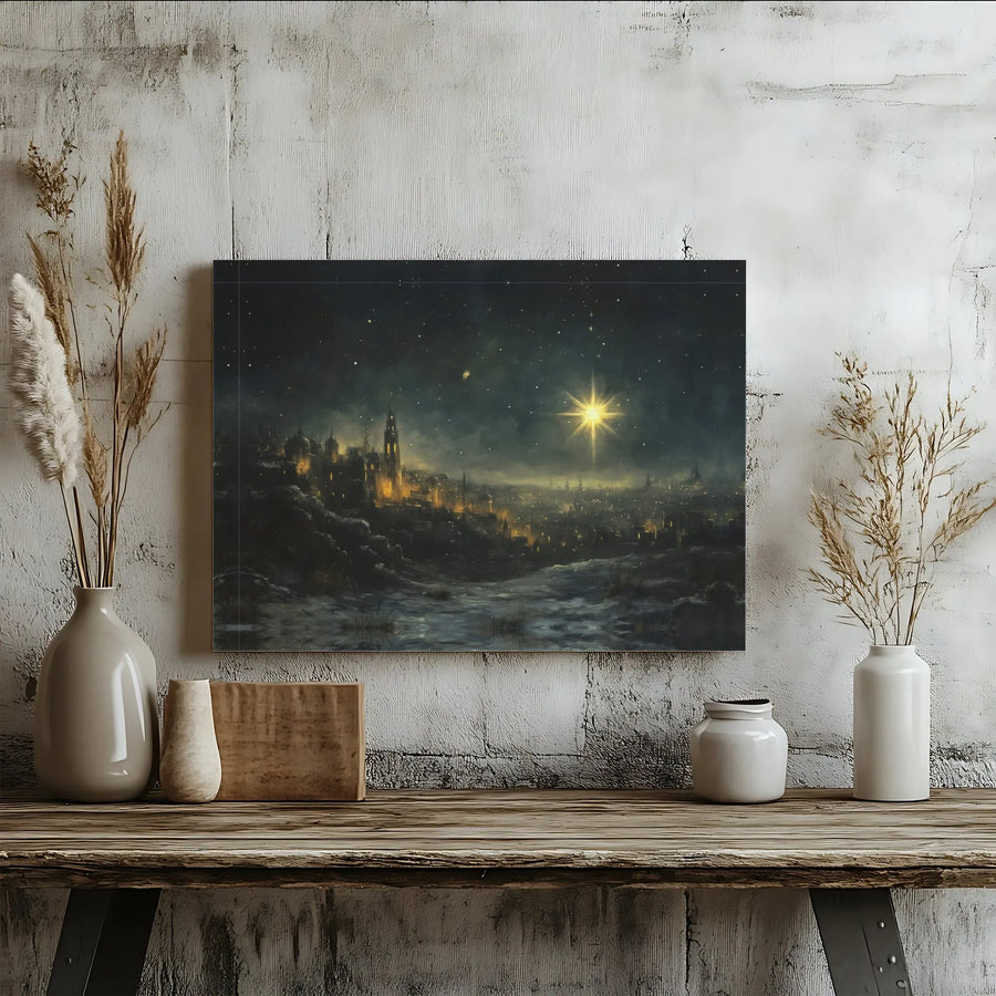 Star of Bethlehem Canvas Art | Nativity Night City Scene | Premium Gallery Wrap Wall Decor | Religious Christmas Home Gift