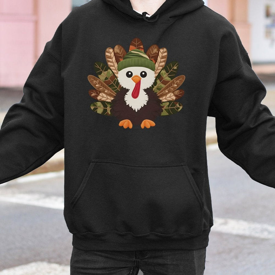 Thanksgiving Turkey Hoodie | Cute Camo Beanie Graphic Print | Premium Cotton-Polyester Blend | Unisex Fall Holiday Gift for Adults