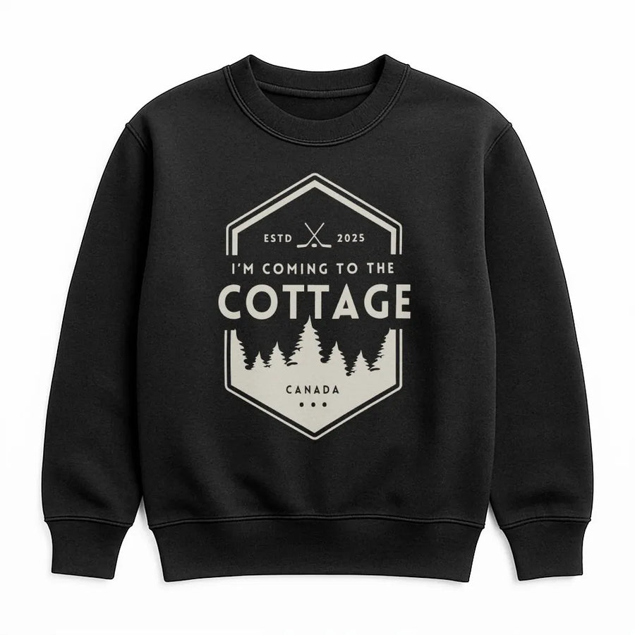 I'm Coming To The Cottage Sweatshirt | Canada Hockey Forest Graphic | Premium Cotton Blend | Unisex Canadian Vacation Gift for Hockey Fans