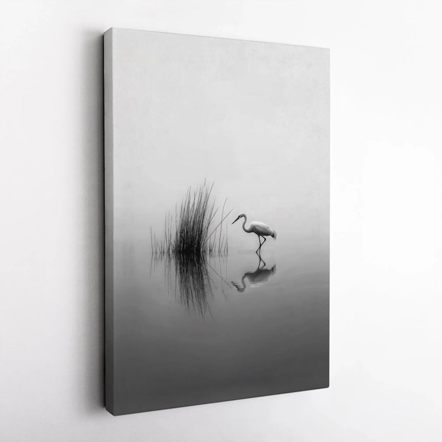 Egret Wall Art Print | Minimalist Heron Nature Photography | Premium Gallery Wrapped Canvas | Serene Home Office Decor Gift
