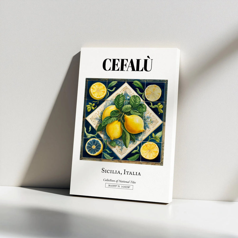 Cefalu Sicily Lemon Wall Art | Mediterranean Tile Print | Premium Gallery Wrapped Canvas | Italian Kitchen Decor Gift
