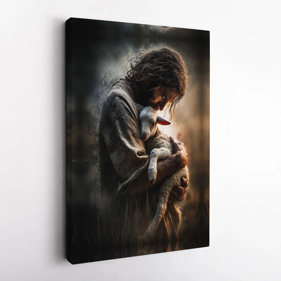 Jesus and Lamb Canvas Wall Art | The Good Shepherd Painting | Premium Christian Art Print | Inspirational Faith Home Decor Gift