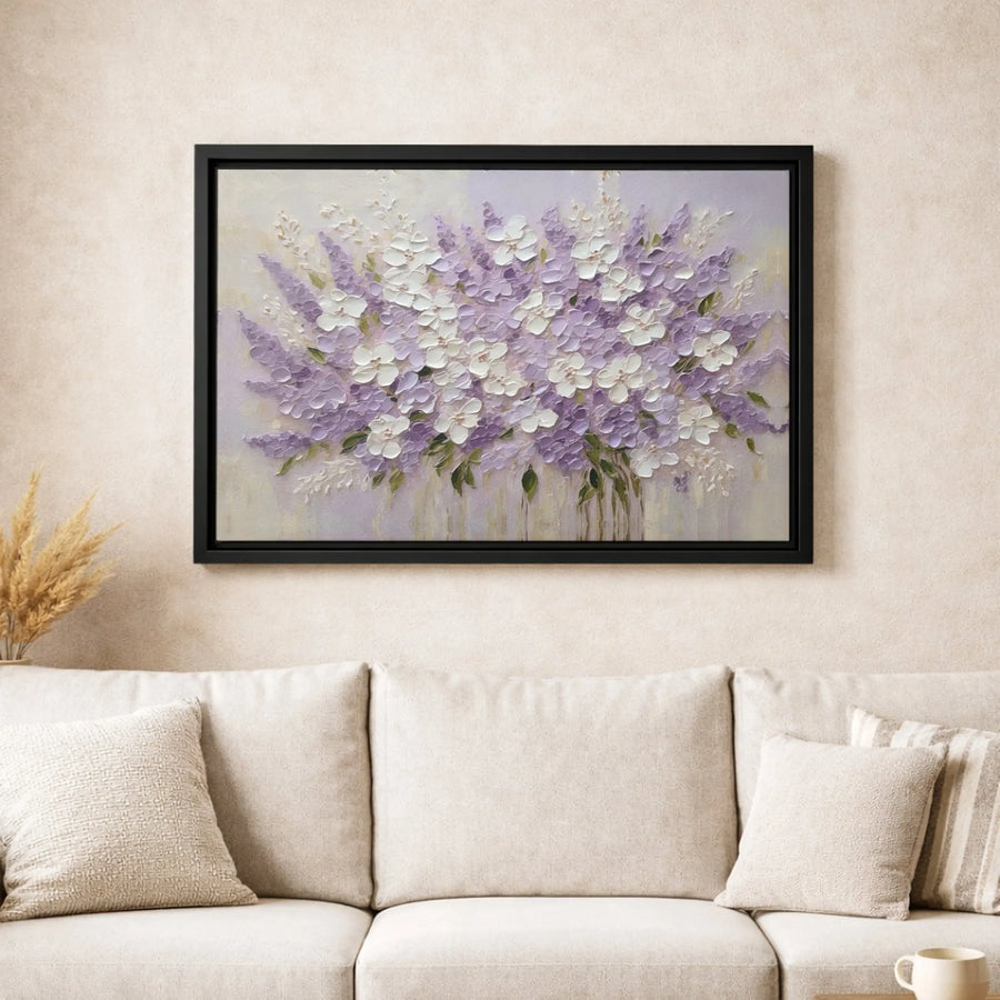 Purple Floral Canvas Wall Art | Textured Impasto Flower Painting | Gallery-Quality Fade-Resistant Print | Elegant Botanical Home Decor Gift