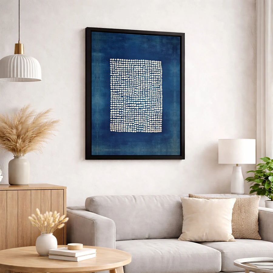 Abstract Indigo Canvas Art | Minimalist Geometric Dot Pattern | Gallery-Quality 1.25 Inch Profile | Modern Home & Office Wall Decor