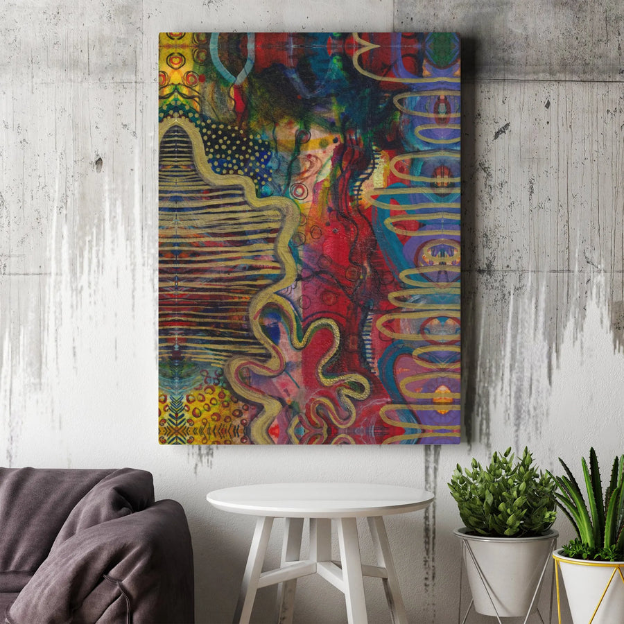 Abstract Canvas Wall Art | Vibrant Gold Line Mixed Media Print | Premium 1.25-Inch Gallery Wrap | Modern Home Office Decor