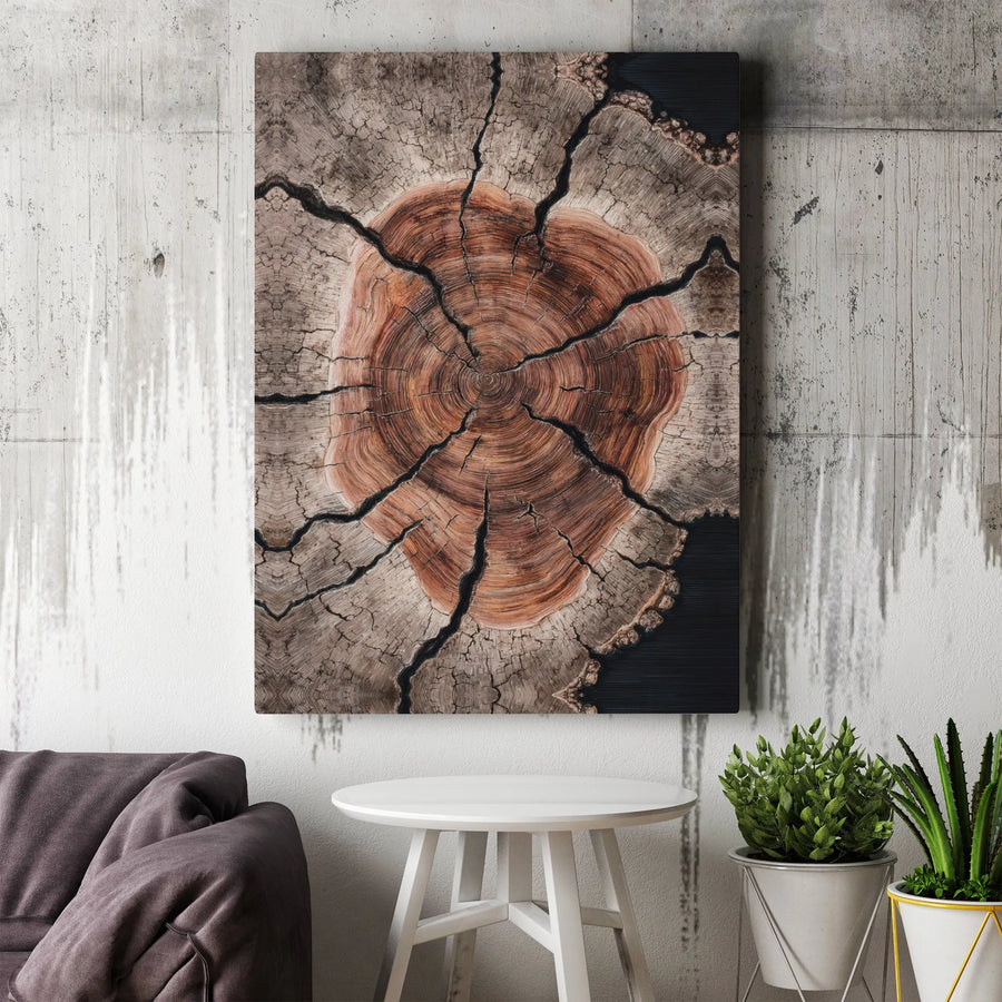 Rustic Tree Slice Wall Art | Cross Section Wood Grain Print | Premium Gallery Wrapped Canvas | Modern Farmhouse Decor Gift