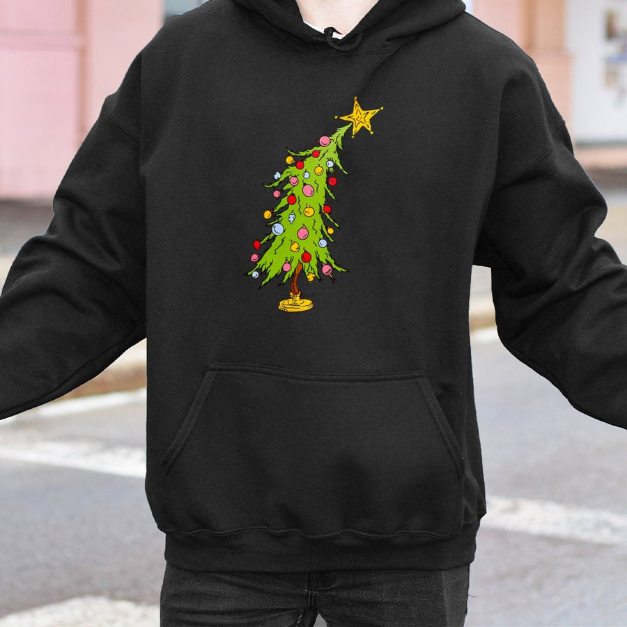 Funny Crooked Christmas Tree Hoodie | Whimsical Holiday Art Design | Premium Cotton Blend | Unisex Cozy Winter Gift for Holiday Party Lovers