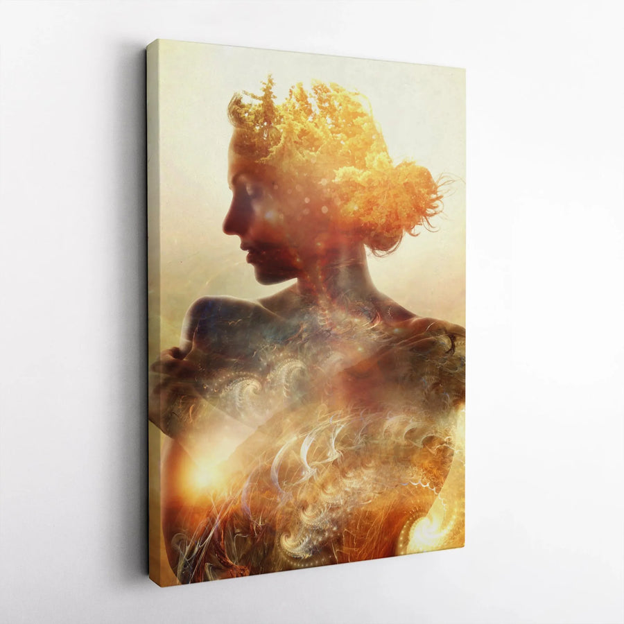 Surreal Nature Woman Canvas Art | Double Exposure Forest Wall Decor | Premium 1.25-inch Gallery Wrap | Ethereal Bedroom Living Room Gift