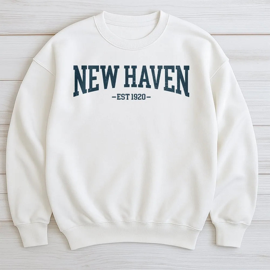 Vintage New Haven Connecticut Sweatshirt | Collegiate EST 1920 Design | Soft Cotton Blend | Unisex Hometown Pride Gift