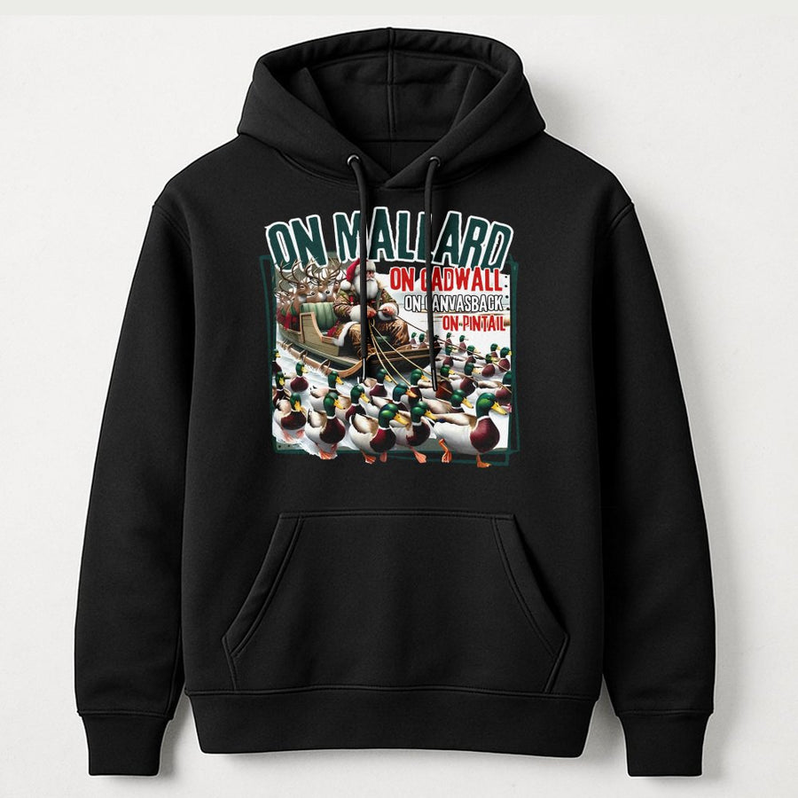 Duck Hunting Christmas Hoodie | Santa Sleigh Mallard Design | Premium Cotton Blend | Funny Outdoorsman Gift for Hunters