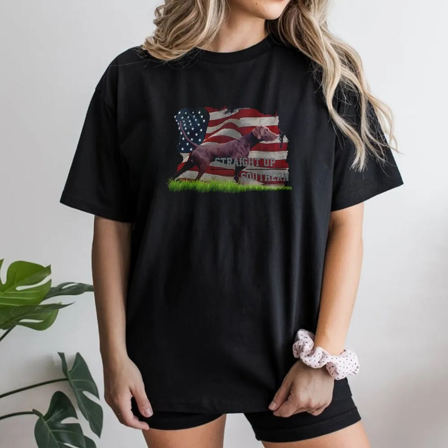 German Shorthaired Pointer T-Shirt | Patriotic American Flag Dog Design | 100% Cotton Premium Tee | Gift For GSP Dog Owners And Hunters