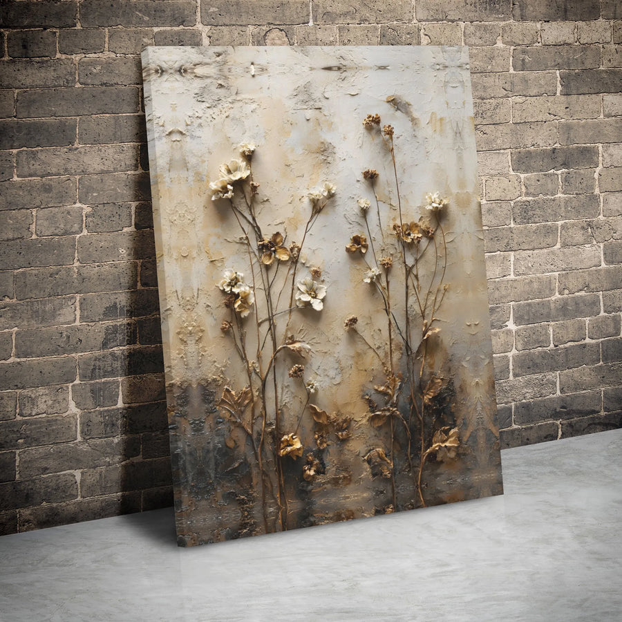 Neutral Botanical Canvas Wall Art | Rustic Textured Floral Abstract | Premium Gallery Wrap Print | Modern Farmhouse Living Room Decor